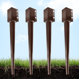 Thealyn Heavy Duty Metal Fence Post Anchor 32 Inch, 4"x4" Ground Spike with Dark Brown Powder Coating, Fence Post Base for Mailbox, Deck Railing, Gazebo, (3.5"x3.5" Inner Diameter), Pack of 4