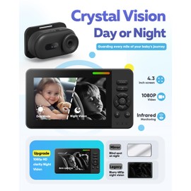 Elzeeo Wireless Baby Car Camera with 1080P Advanced Night Vision and 32H Battery, No Wi-Fi Needed Easy Setup Car Baby Monitor with Video Recording Adjustable Angle, Newborns Travel Essentials Gifts