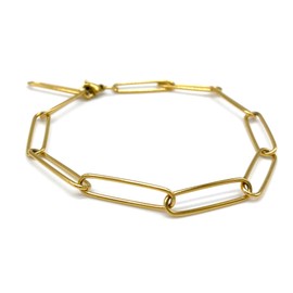 Paper Clip Gold Chain Bracelet - Adjustable For Men and Women - Handmade Gold Trace Chain Bracelet