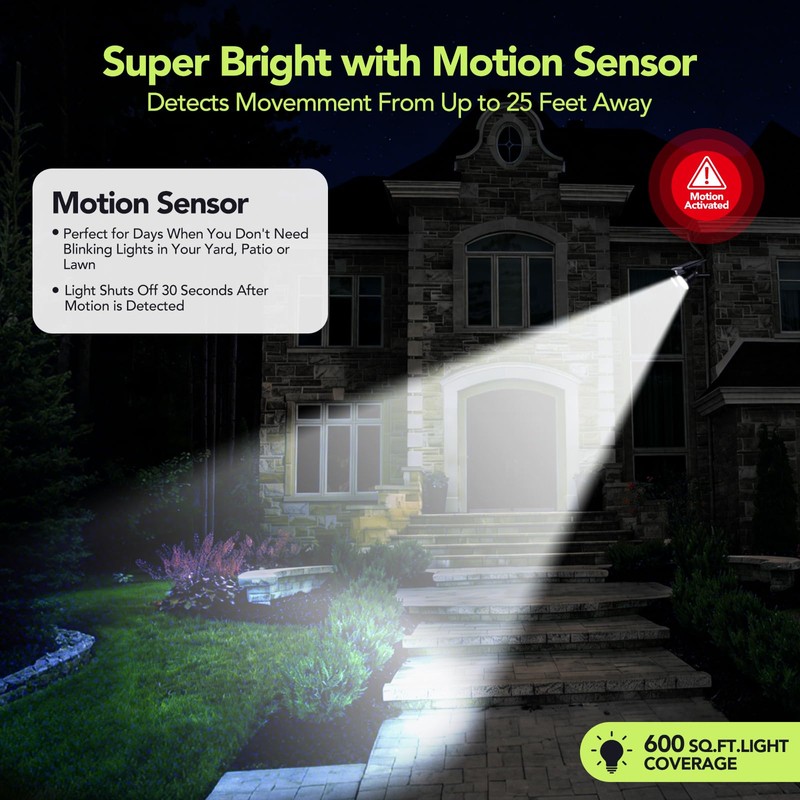 Paktonvo 2Pack Solar Lights Outdoor Waterproof, 6000K Ultra Bright，2 Lighting