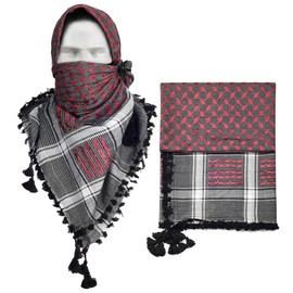 Micoop Large Size Premium Shemagh Scarf Arab Military Tactical Desert Scarf Wrap(48 by 48 inches) (Black Red)
