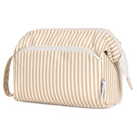 Narwey Striped Makeup Bag Women Wide-open Make up Bag Travel Cosmetic Bag Organizer Toiletry Bag for Cosmetics Toiletries Accessories (Brown Stripe)