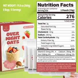 DIET COOKER Mushroom Overnight Oats, 27g of Protein & Strawberry Flavor, High Protein High Fiber Gluten-Free Protein Oatmeal Shake with Chia Seeds, Lion's Mane Mushroom, Strawberry - Oatmeal Cream Pies & Healthy Breakfast (8 Pack)