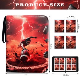 Football Card Binder 400 Pockets- Waterproof Trading Card Album with 50 Removable Sleeves Fit - 3 Rings with Zipper -Compatible with Topps Sports Cards Collection