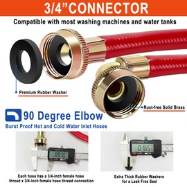 6 FT Washing Machine Hoses with 90 Degree Elbows Universial Rubber Washer Hose No-Lead Burst-proof Hot and Cold Water Supply Hoses for Washing Machine - 2 PACK by Fetechmate