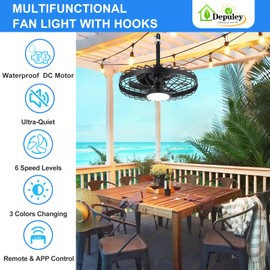 Depuley Gazebo Fans Outdoor Hanging: 20 Inch Black Plug In Caged Outdoor Fan with Light and APP Remote Control - Waterproof Ceiling Fan for Patio Porch Pergola Reversible DC Motor