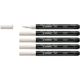 Acrylic Marker - STABILO Free Acrylic T100 1-2mm Bullet Tip Pure White Box of 5
