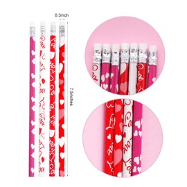 Nydotd 50Pcs Valentine's Day Pencils With Erasers for Kids Party Favors, Exchange Gifts, Goodie Bags Fillers, Giveaways, School Classroom Rewards - Heart Pattern Wood Pencils Bulk