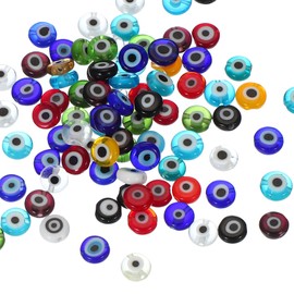 PATIKIL 6mm Flat Evil Eye Beads, 100 Pcs Turkish Evil Eye Charm Round Shape Spacer Beads Pendant Connector for DIY Art Craft Bracelet Necklace Earrings Making, Multicolored