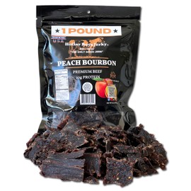 Hollar Boys Peach Bourbon Beef Jerky One Pound Resealable Bag, Low Carb, USA Made