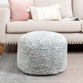 AbunHeri Stuffed Pouf Ottoman, Ottoman Pouf for Living Room Bedroom Floor Storage Pouf Footstools, Round Foot Rest Stool 20"x20"x12" with Filler (Grey White)