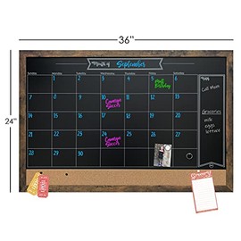 Loddie Doddie Rustic Framed Magnetic Chalkboard Calendar and Bulletin Combo Board. Blackboard - Calendar - Cork Board. OrganizeYour Space