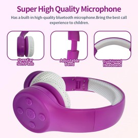 hisonic Bluetooth Headphones Children, Bluetooth Headphones for Children with Volume Limit, Adjustable Children Adults Headset for Boys and Girls from 3 Years (Purple)