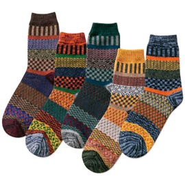 IIG 3-6 Pairs Men Dress Cotton Socks Funky Colorful Pattern Wool Crew Socks (Wool ethnic style 04-5 Pairs)