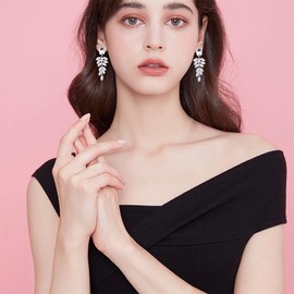 FDEETY Women's Crystal Dangle Earrings Long Crystal Tassel Earrings Wedding Bridal Rhinestone Earrings Fashion Jewellery, Crystal