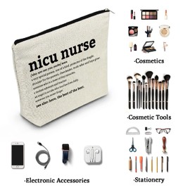 YULUENZE Inspirational Appreciation Presents NICU Nurse Definition Canvas Makeup Bag Toiletry Pouch with Zipper Birthday Christmas Retirement Present Nurse Cosmetic Bag for Women NICU Nurse Coworkers