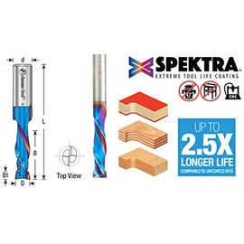 Amana Tool 46350-K CNC SC Spektra Extreme Tool Life Coated Mortise Compression Spiral 1/4 D x 1 CH 1/4 SHK 2-1/2 Inch Long 2 Flute Router Bit