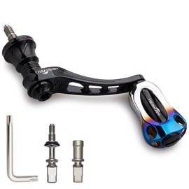HEIGHTEN 1.8 - 2.0 inches (45 - 50 mm) Variable Reel Handle, Aluminum Knob, 0.8 inch (20 mm) Carbon Knob, For Shimano Daiwa Universal Spinning Reel, Arch Series (Equipped with Baked Aluminum Knobs -
