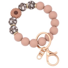 Donouzair Silicone Beaded Wristlet Keychain,Key Ring Bracelet Key Chain Cute Car Keychains for women(Dark Khaki)