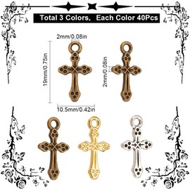 SUNNYCLUE 1 Box 120Pcs 3 Styles Alloy Cross Charms Bulk Gold Cross Charm Silver Tibetan Rosaries Holiday Small Center Crosses Dangle Charm for jewellery Making Charms DIY Necklace Earring Adults Craft