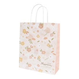 Pomei 20 PCS Gift Paper Bags- Summer Bloom, Printed White Kraft Paper with White Flat Handles, 9"x11"x3.5", Durable Paper Bags for Gifting, Weddings, Retail, and Shopping.