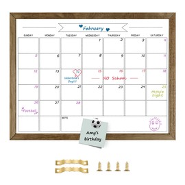 TORASO 17"x 23" Dry Erase Monthly Calendar Board, Magnetic Whiteboard for Wall, Office,School,Home, Solid Wood Rustic Brwon Frame Hanging Board for Decoration Kitchen Grocery List(YL-RB-4358-B)