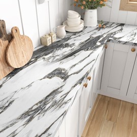 VEELIKE Black and White Gold Marble Contact Paper for Countertops Waterproof Peel and Stick Countertops 15.7''x118'' Self Adhesive Matte Marble Wallpaper Vinyl Counter Top Wrap for Kitchen Bathroom