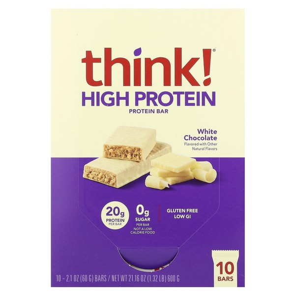 thinkThin Think ! High Protein Bars, White Chocolate, 10 Bars,