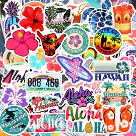 Zonon 100 Pieces Hawaii Beach Stickers Waterproof Vinyl Decal Tropical Hawaii Vinyl Luau Turtle Stickers for Water Bottles Laptop Phone Skateboard Luggage Summer Surfing