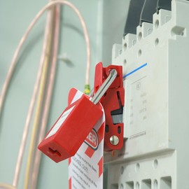 AuRandoo Circuit Breaker Lockout,Breaker Box Lock for 110-277V Electrical Panels - Single/Double Toggle Red Electrical Box Lockout Tagout OSHA Compliant 4PCS