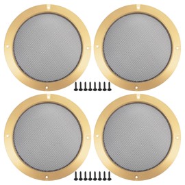 ACROPIX Universal 6.5" Car Speaker Grills Cover Mesh Round 6.5 Inch Audio Speaker Subwoofer Guard Protector Case with Screws Iron Gold Tone Black - Pack of 4