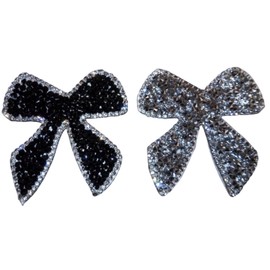 - Rhinestone Bows - Glitter Iron-On Patches Appliqué Clothing Set Silver/Black 2 Pieces