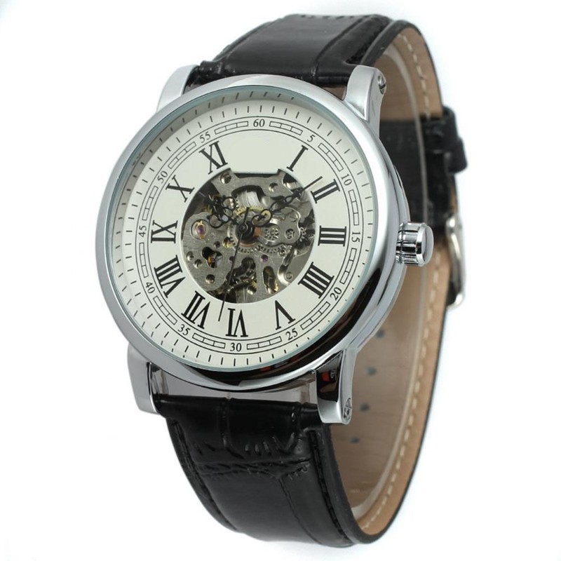 FORSINING Men Automatic Mechanical Waterproof Watch Wristwatch (White Silver)