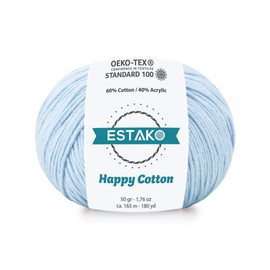 Estako Happy Cotton, 60% algodón, 40% hilo acrílico, suave, fino/deportivo (2) para ganchillo y tejer 1.7 onzas (50 g) / 180 años (165 m) (azul bebé)
