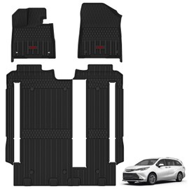 3W Floor Mats for Toyota Sienna 2021-2026 LE/XLE (Only for 8 Seat), TPE All Weather Custom Fit Floor Liner for Sienna Accessories 1st, 2nd and 3rd Row with Red Accent