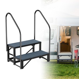 Rv Steps with Handrail 2 Step, Hot Tub Steps with Anti-Slip Mats, Heavy Duty Metal Mobile Home Stairs, Camper Steps for Travel Trailer,Portable Step Ladder for Spa, Pool and Porch