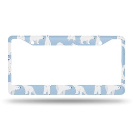 Beabes White Bear License Plate Frame Doodle Cartoon Polar Bear Car Frames, License Plates Holder， Cute Animal License Plate Aluminum Metal Frames for Women Men Auto Decoration