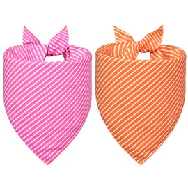 WoffBow Fall Thanksgiving Dog Bandanas 2-Pack for X-Large Dogs - Adjustable Reversible Plaid/Striped Scarf, Soft Quick Dry for Pumpkin Patch Adventures (Orange, Pink)