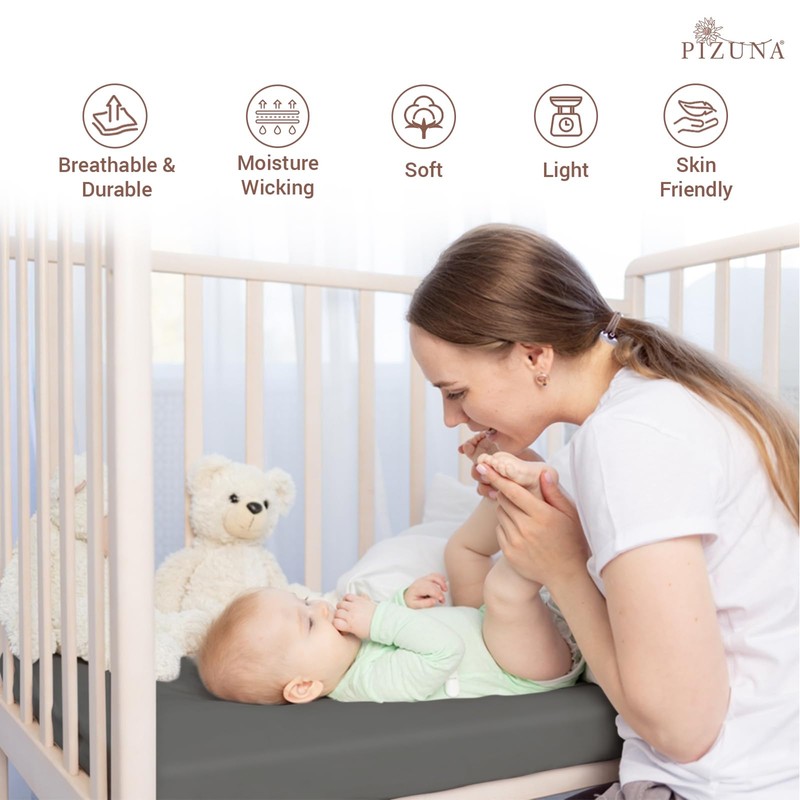 Pizuna Crib Fitted Sheet 40 x 90 cm, Dark Grey,