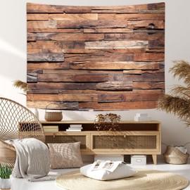JAWO Wooden Tapestry Wall Hanging, Rustic Wood Panels Wall and Floor Texture, Polyester Fabric Wall Tapestry for Home Living Room College Bedroom Bathroom Dorm Decor 80X60Inches Wall Blanket