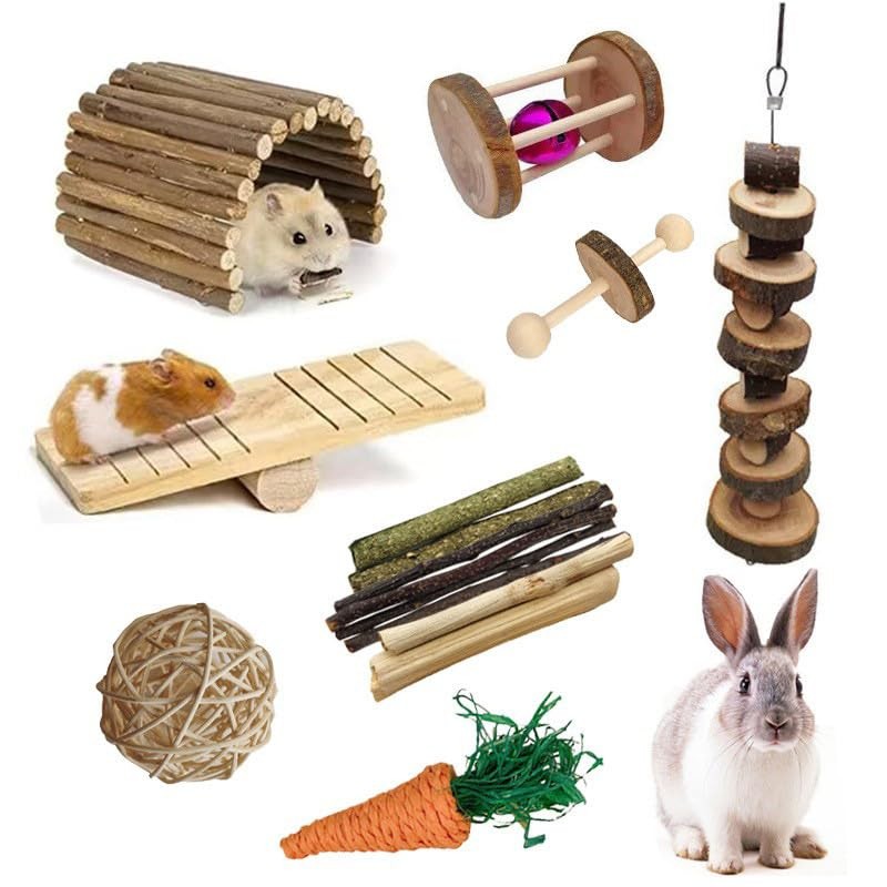 RunFar shop Hamster Chew Toy Natural Wood Rabbit Toy Exercise