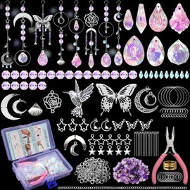 400 Pcs Crystal DIY Sun Catcher Making Kits for Adults, Hanging Crystals for Window, Window Crystals Prisms Sun Catchers for Windows Indoor Outdoor Garden Party Decor (Silver)