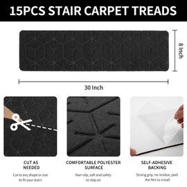 JOYDREAM Non Slip Stair Treads for Wooden Steps Indoor Stair Carpet Treads Peel and Stick Stair Runner Rugs 15 Pack Stair Tread Covers for Kids and Dogs, 8" X 30", Grey Geometry