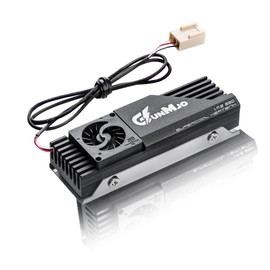 GUNMJO M.2 2280 SSD Heatsink, 20mm Built-in Cooling Fan, Aluminum Plate-Fin Design, with Thermal pad for AI and Gaming PC, Black