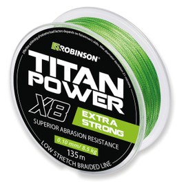 Robinson Braided Fishing Line X8 - Braided Fishing Line 0.08-0.28 mm, 7.5-39 kg, 135 m, Ideal for Spin Fishing - Titan Power (Green, 135 m - 0.10 mm - 8.5 kg)