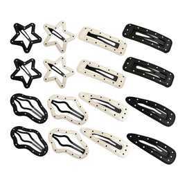 16PCS Metal Snap Clips Y2K Leather Hair Barrettes for Women Girls, Non-Slip Black White Polka Dot Side Hair Clips for Thin Hair Bangs Flyways Styling (Black and White) (Black and White)