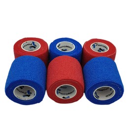 PintoMed Selbstklebender Verband, Gedehnt -3xBlau+3xRot - 5cmx4,5m Haftbandage Verband; Fixierbinde selbsthaftend; Health Pflaster, sport tape; Stück für Handgelenk, Bein, Arm, vet wrap