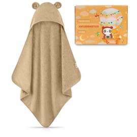 FUCHSUNDPANDA ® Hooded Towel Baby Extra Thick, Warm & Soft 75 x 75 cm Baby Towel with Hood (100% Bamboo) Baby Towel Hood with Great Gift Packaging (Mojave Beige)