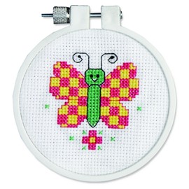 Janlynn 21-0981 Round Kid Stitch Checky Butterfly Mini Counted Cross Stitch Kit, 3-Inch