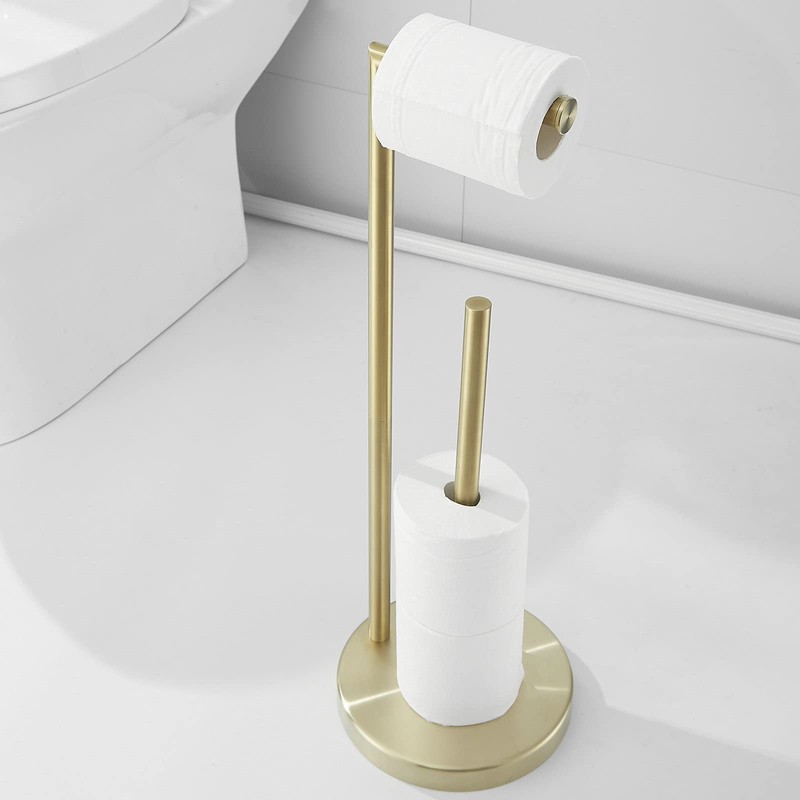 Free Standing Toilet Paper Roll Holder Stand with Reserve, Gold
